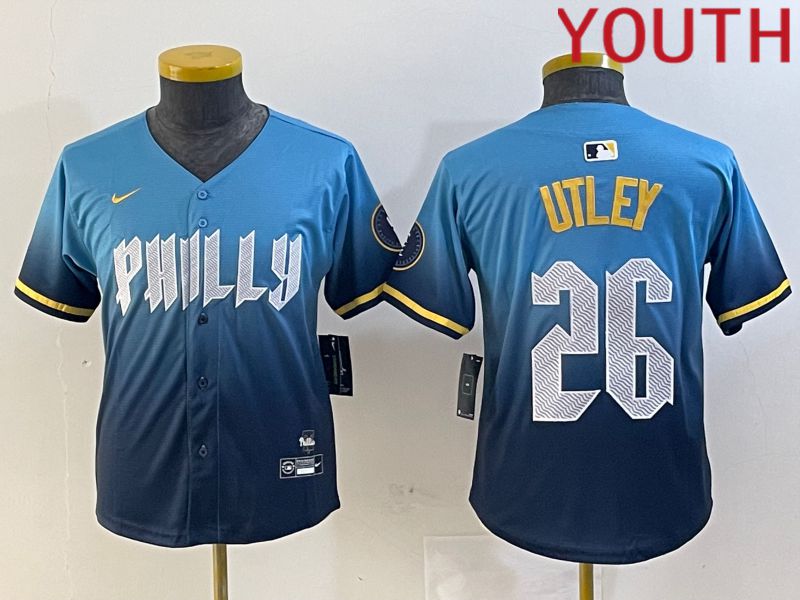 Youth Philadelphia Phillies #26 Utley Blue City Edition 2024 Nike MLB Jersey style 1->youth mlb jersey->Youth Jersey